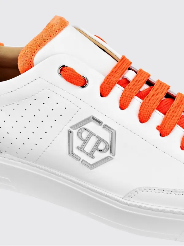 Philipp plein Leather and Suede Low-Top Sneakers with Monogram and Logo White 1 (SADSUSC0537PLE022N0120) (2)