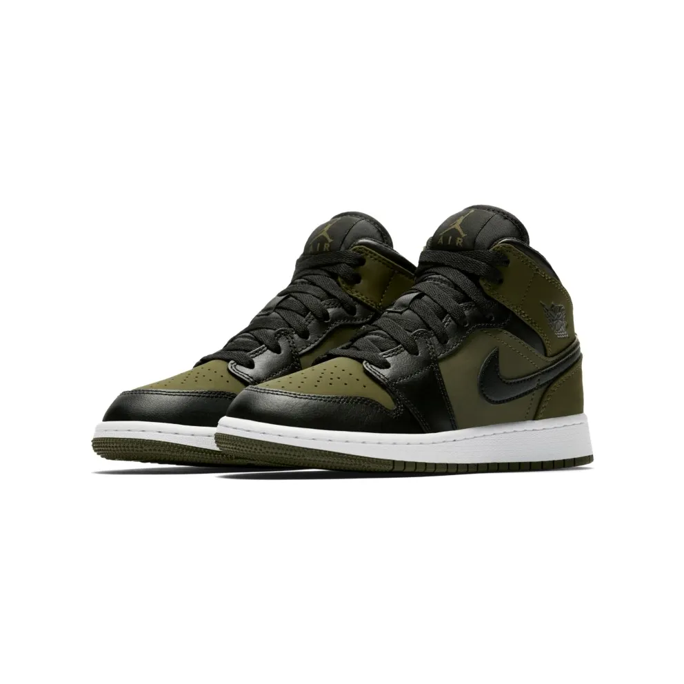 Jordan 1 Mid Olive Canvas Black (GS) Olive Canvas/Black-White (554725-301)