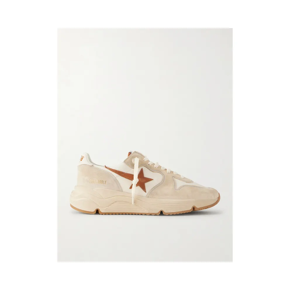 Golden Goose Running Sole Leather-Trimmed Suede and Shell Sneakers Beige (GMF00126.F008153)