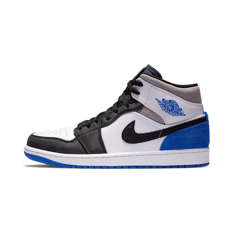Air Jordan 1 Mid SE Royal Black Toe “White / Black / Light Smoke Grey / Hyper Royal” (852542-102)
