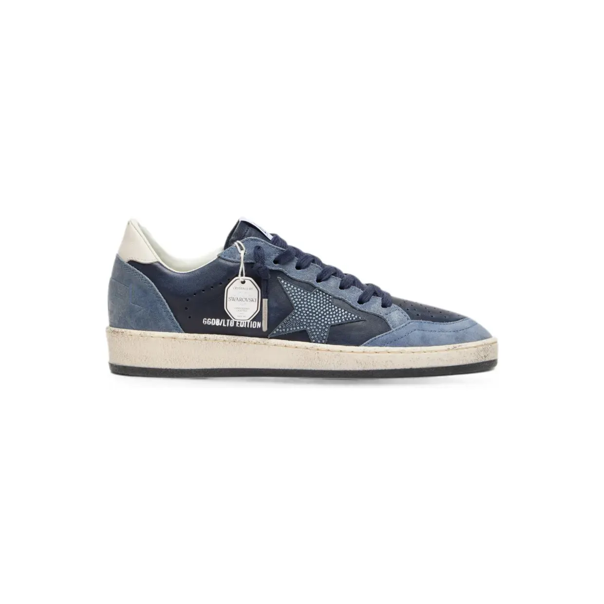 Golden Goose Ball Star Ltd in dark-blue leather with light-blue Swarovski crystal star and suede inserts “Blue” (GWF00117F008556)