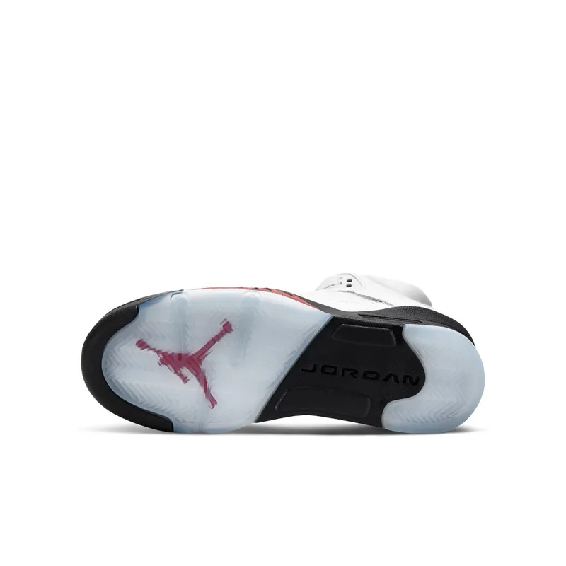 Jordan 5 Retro Fire Red Silver Tongue 2020 (GS) White/Black-Metallic Silver-Fire Red (440888-102)
