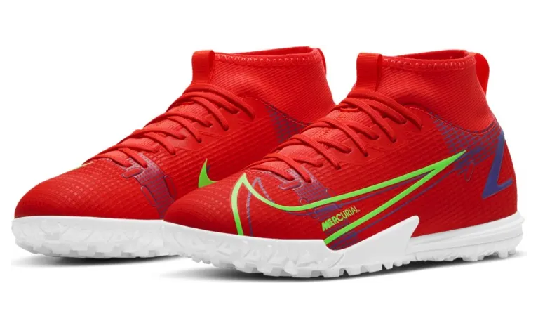 Nike Jr. Mercurial Superfly 8 Academy TF Fußballschuh für Kunstrasen für jüngere/ältere Rot (CV0789-600)