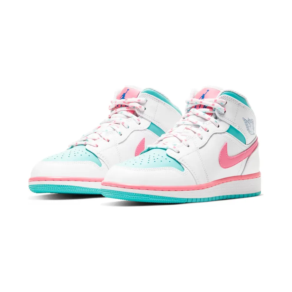 Air Jordan Nike AJ I 1 Mid White Pink Green Soar (GS) (2020) (555112-102)