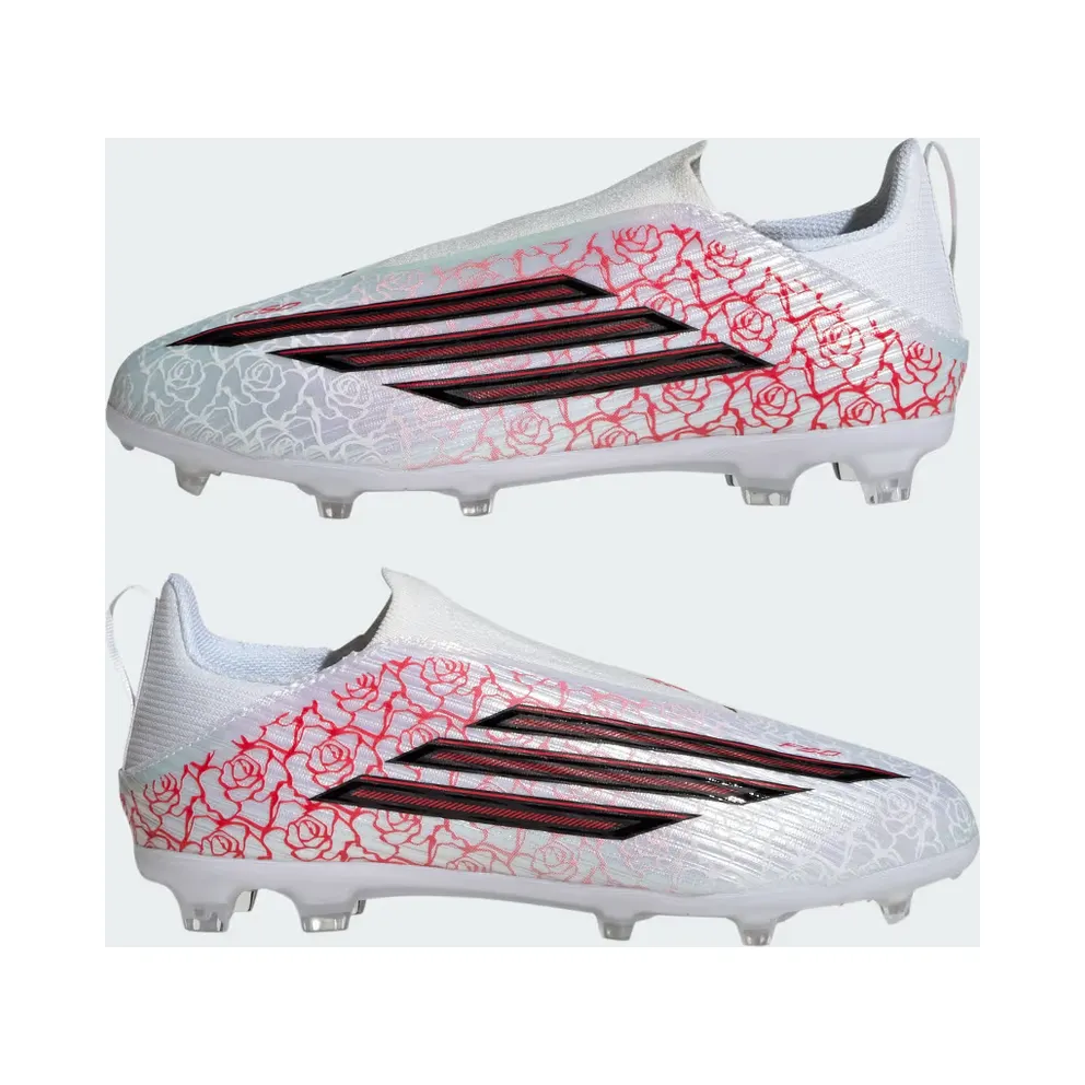 adidas F50 League Lamine Yamal Laceless Firm Ground Football Boots Kids “Cloud White / Core Black / Lucid Red” (KJ3780)