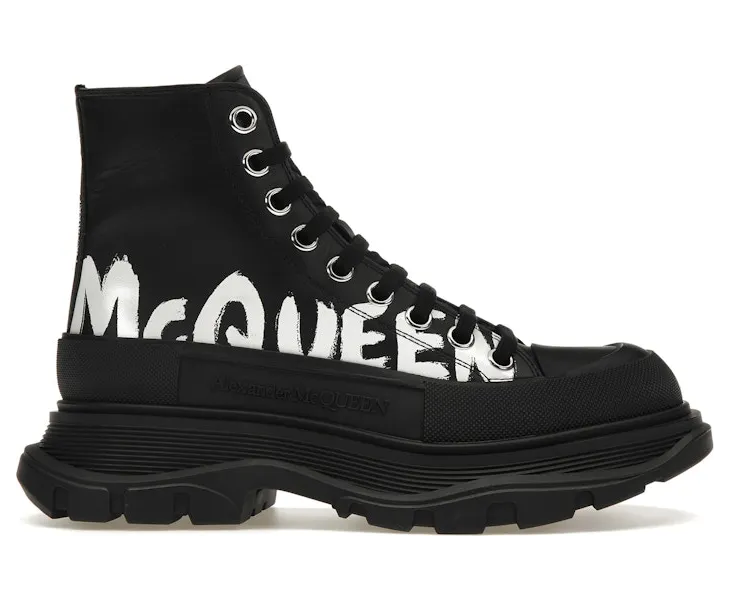 Alexander McQueen Tread Slick Boot Polyfaille Graffiti Black White (676718W4RQ21006)