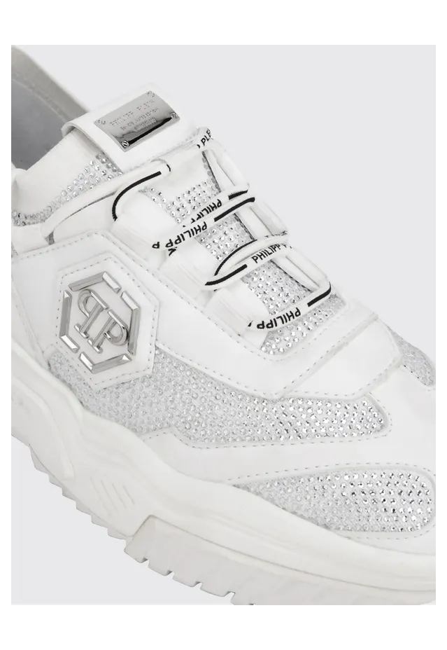 Philipp plein Low-Top Leather and Stretch Viscose Sneakers with Monogram and Rhinestones White (PAFSUSC0926PTE003N0101) (3)