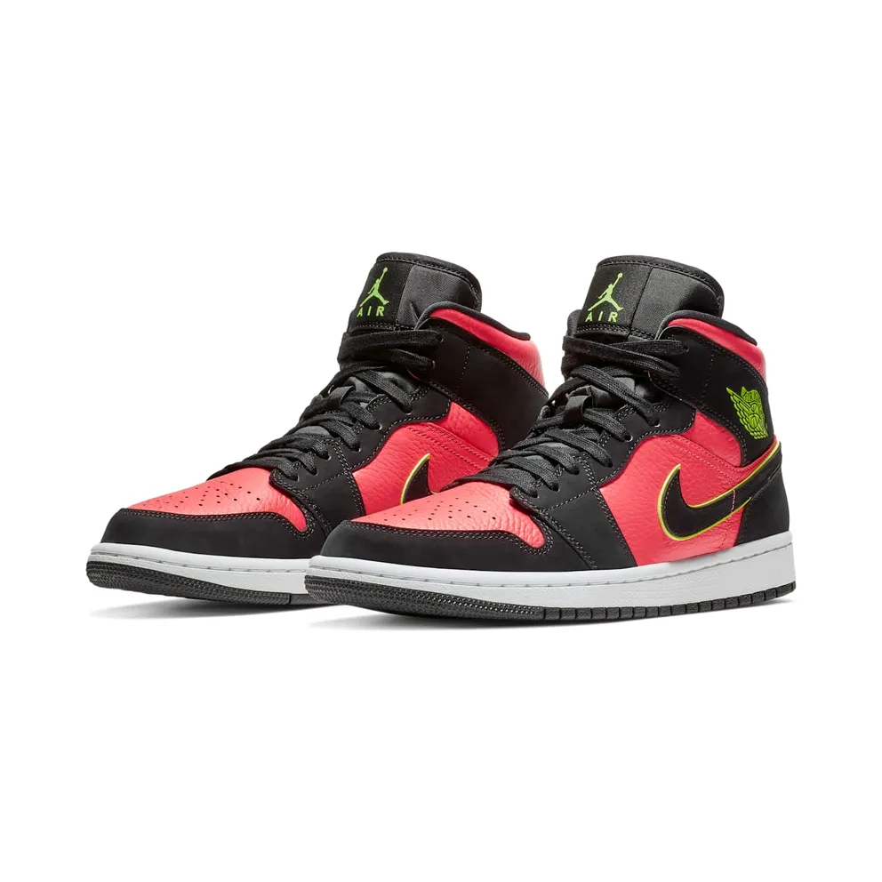 Jordan 1 Mid Black Hot Punch (W) Black/Volt-Hot Punch-White (BQ6472-006)