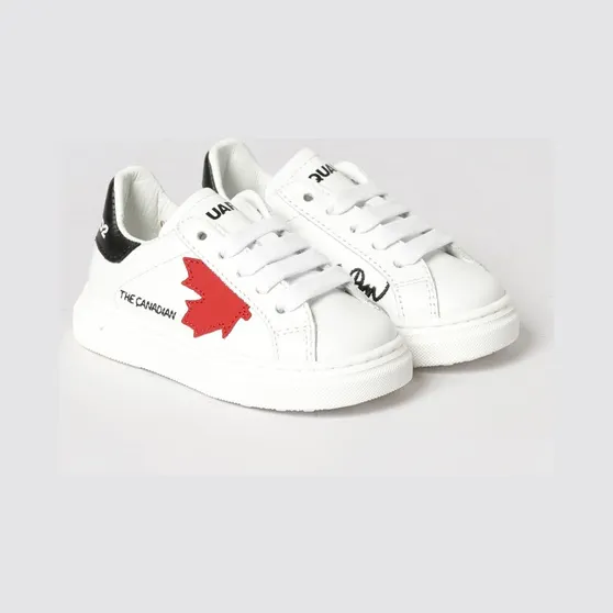 Dsquared2 Boy’s Low-Top Calfskin Sneakers with Printed Logo White (8266501)