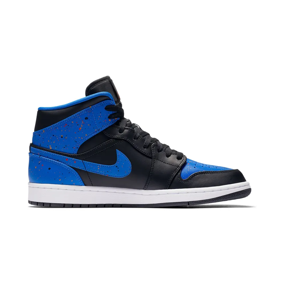 Jordan 1 Mid Royal Paint Splatter Black/Signal Blue-Orange Peel-Team Orange (554724-048)