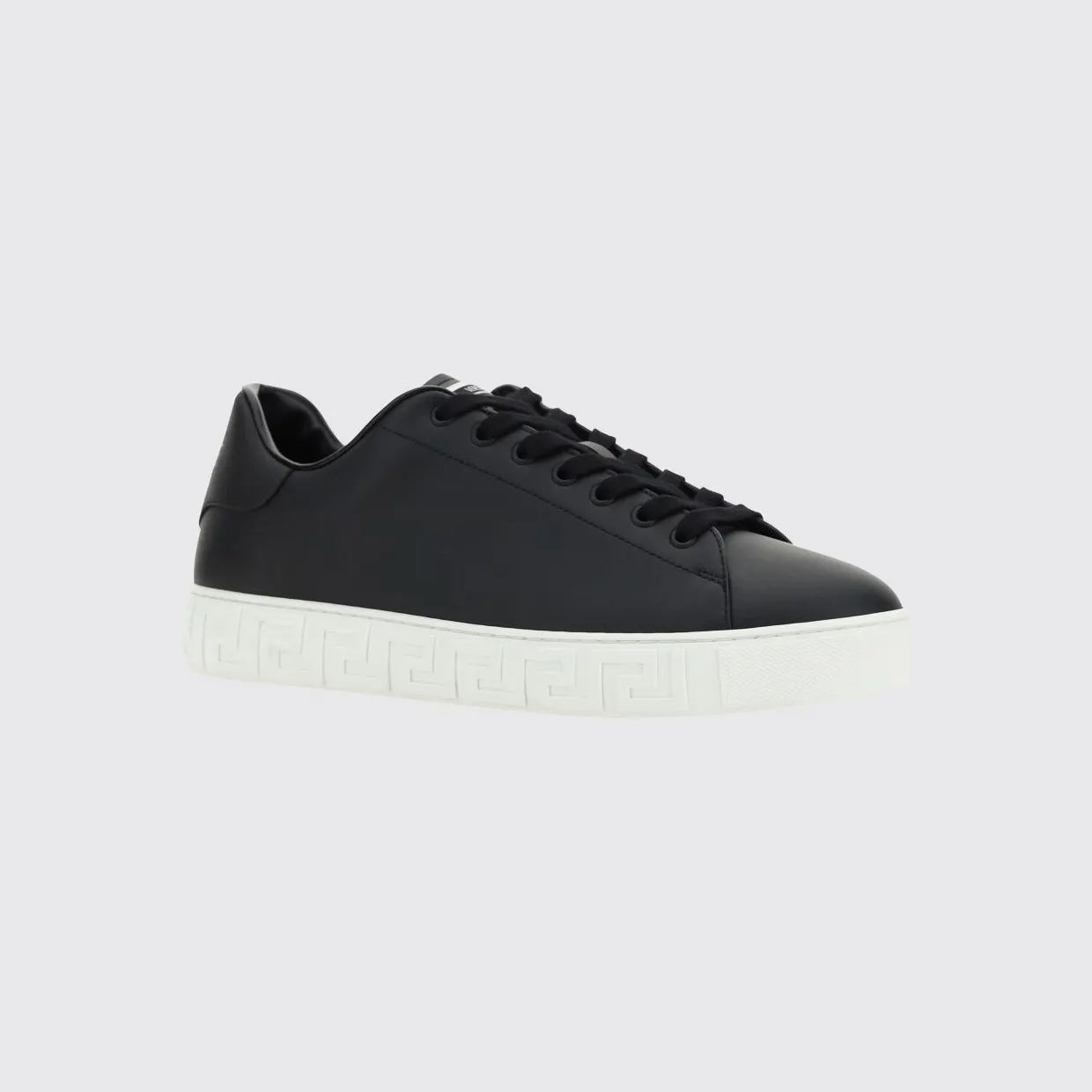 Versace Greca Smooth Calfskin Sneakers by with Lettering Logo Black (10144601A096081B000)