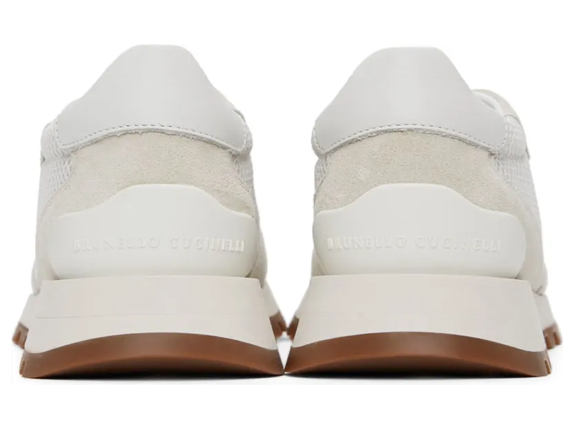 Brunello Cucinelli White & Grey Suede Monili Sneakers (MZSFG2142) (4)