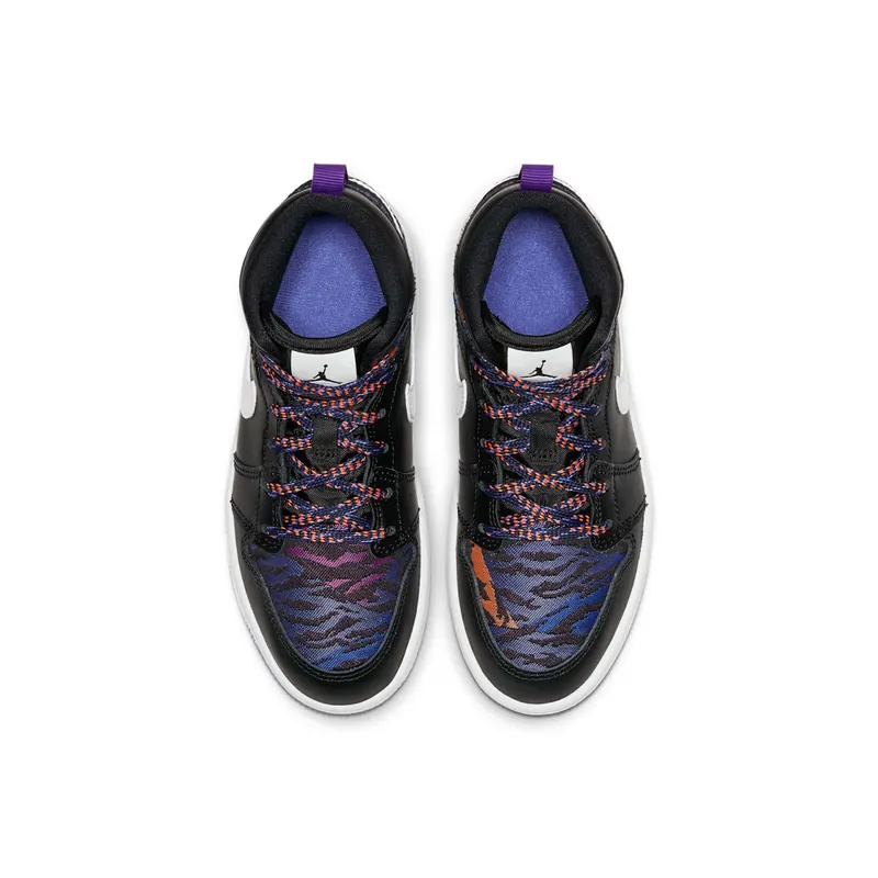 Jordan 1 Mid Multi-Color Tiger Stripe (PS) Black/White-Rush Violet-Black (AV5173-005)