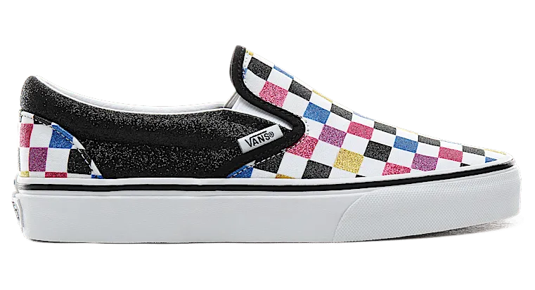 Vans Classic Slip-On ‘Glitter Checkerboard’ Black/True White/Multi-Color (VN0A4BV3V3P)