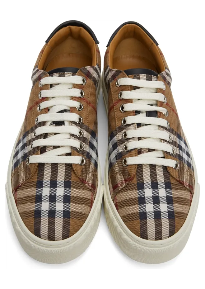 Burberry Brown Check Canvas & Calfskin Sneakers (8048156) (5)