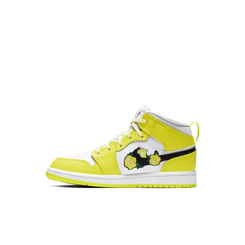 Jordan 1 Mid Dynamic Yellow Floral (PS) Dynamic Yellow/White-Black (AV5173-700)