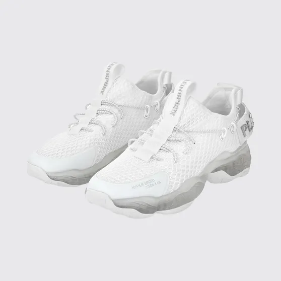Plein Sport Hyper Sport Low-Top Sneakers in Mesh with Applied Logo and Pull Tab White (SADSUSC0522STE003N01)