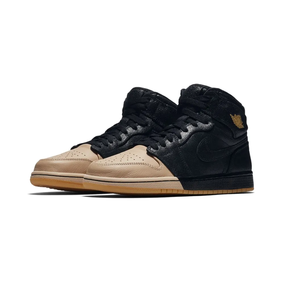 Air Jordan Womens Nike AJ I 1 Retro High Premium PRM ‘Dipped Toe Pack’ Black Tan (2018) (AH7389-007)