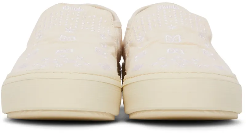 Rhude Beige Embroidered Slip-On Sneakers (RHFW21FO22040377)