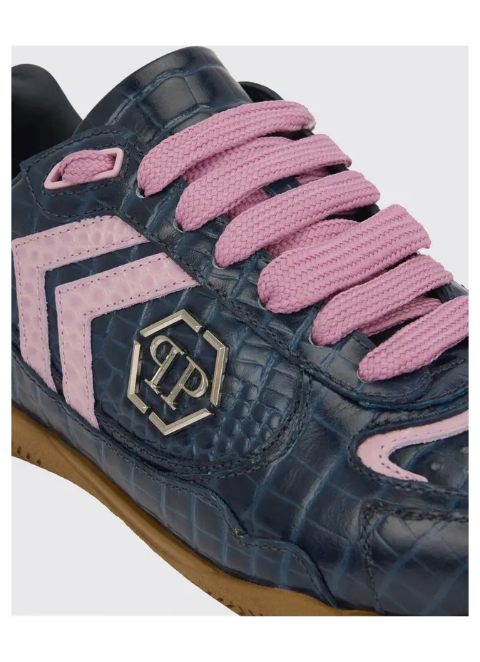 Philipp plein Pit-$top Crocodile Print Leather Sneakers Blue (SAFSUSC0907PLE010N14) (3)