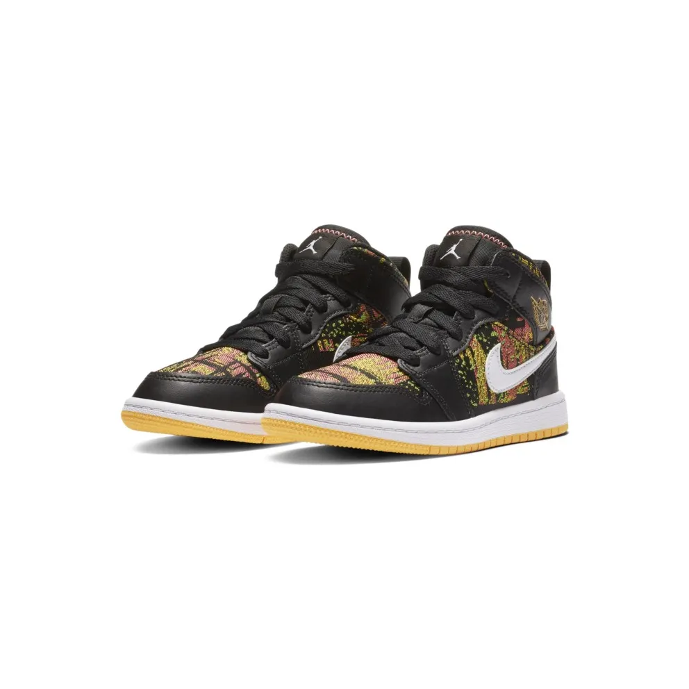 Jordan 1 Mid Black Laser Orange Bright Melon (PS) Black/Laser Orange-Bright Melon-White (640737-003)