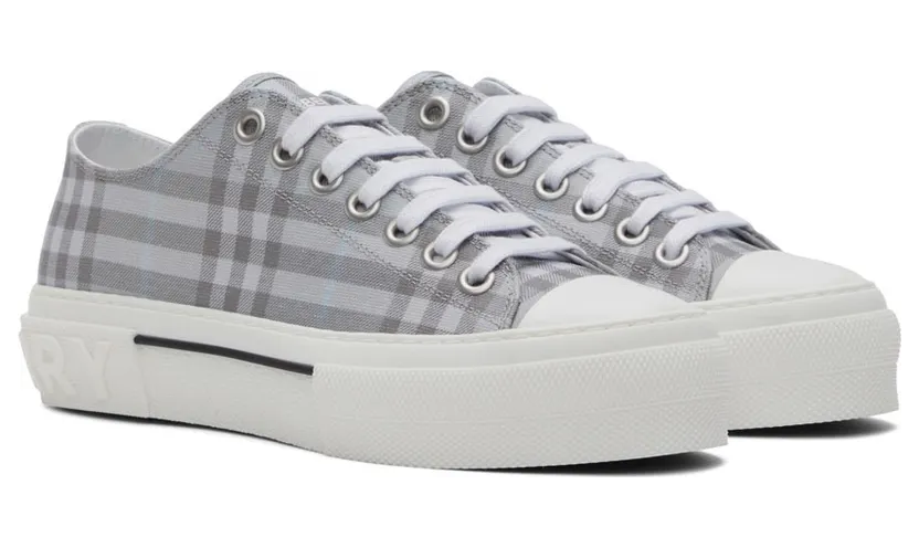 Burberry Gray Cotton Check Sneakers (8052341) (4)
