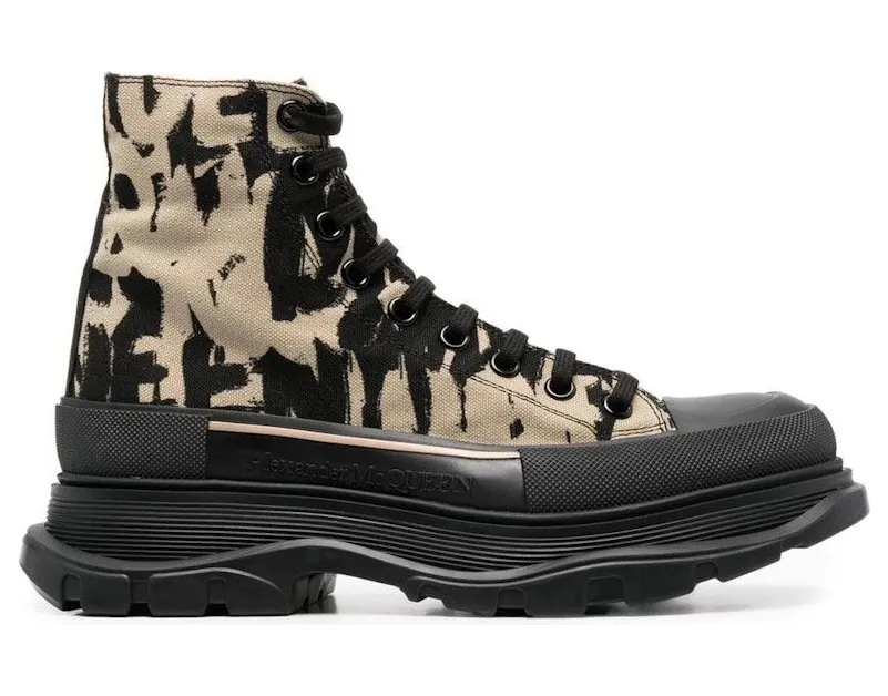 Alexander McQueen Graffiti Tread Slick Boot Beige Black (705667W4TG49787)