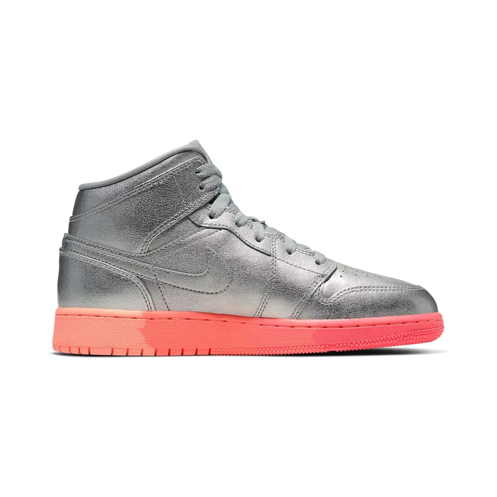 Jordan 1 Mid Sunrise (GS) Metallic Silver/Racer Pink-Wolf Grey-Hot Punch (555112-006)