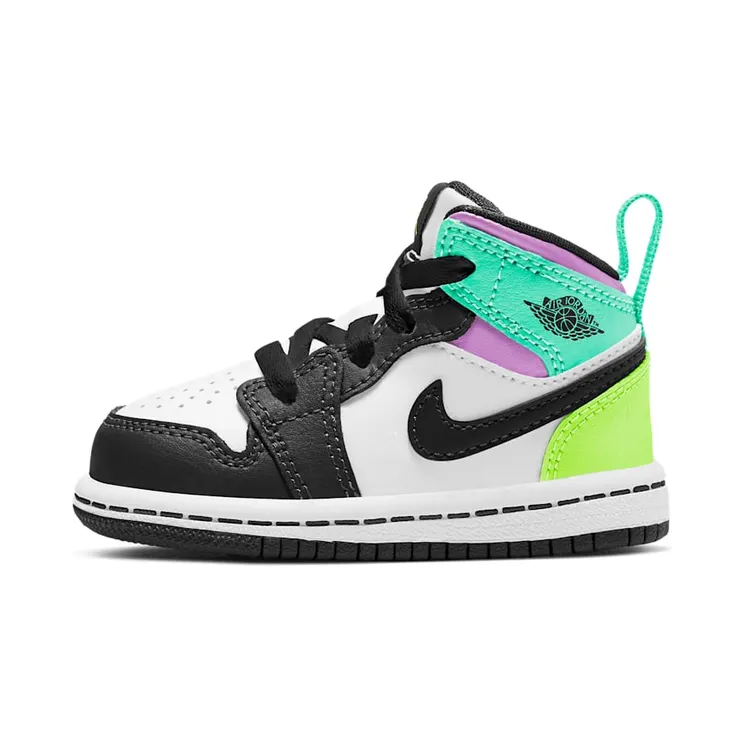 Jordan 1 Mid Pastel Black Toe (TD) – “White / Black-volt-green Glow” (640735-175)