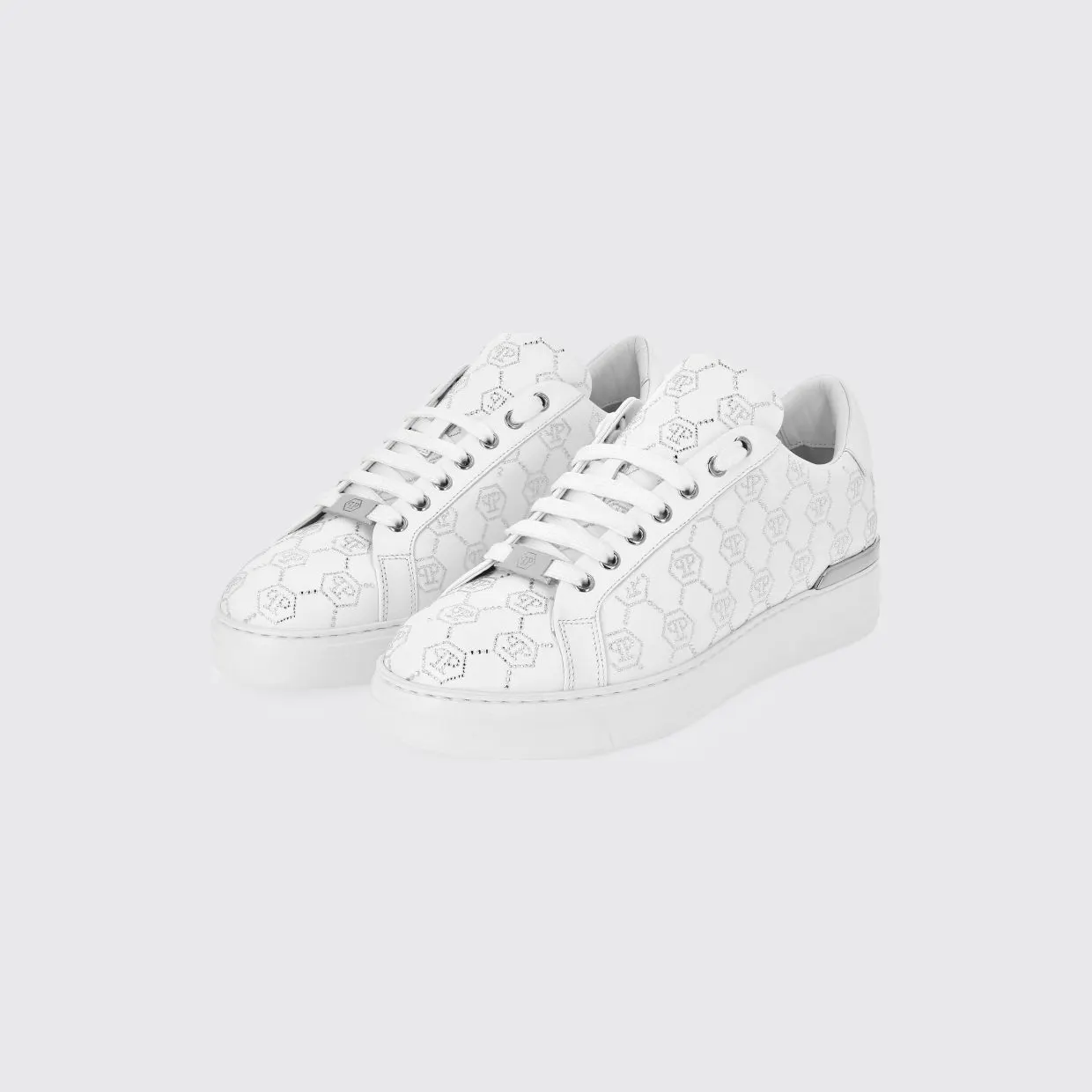 Philipp plein Leather Sneakers with Rhinestone Hexagon White (AAESUSC0866PLE005N01)