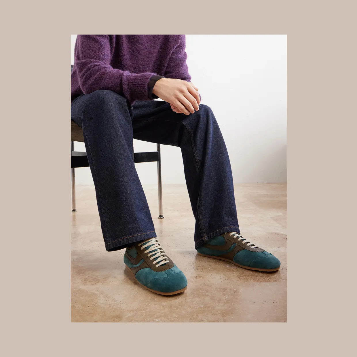 Dries Van Noten Leather-Trimmed Suede Sneakers Turquoise (262-021700-0132) (2)