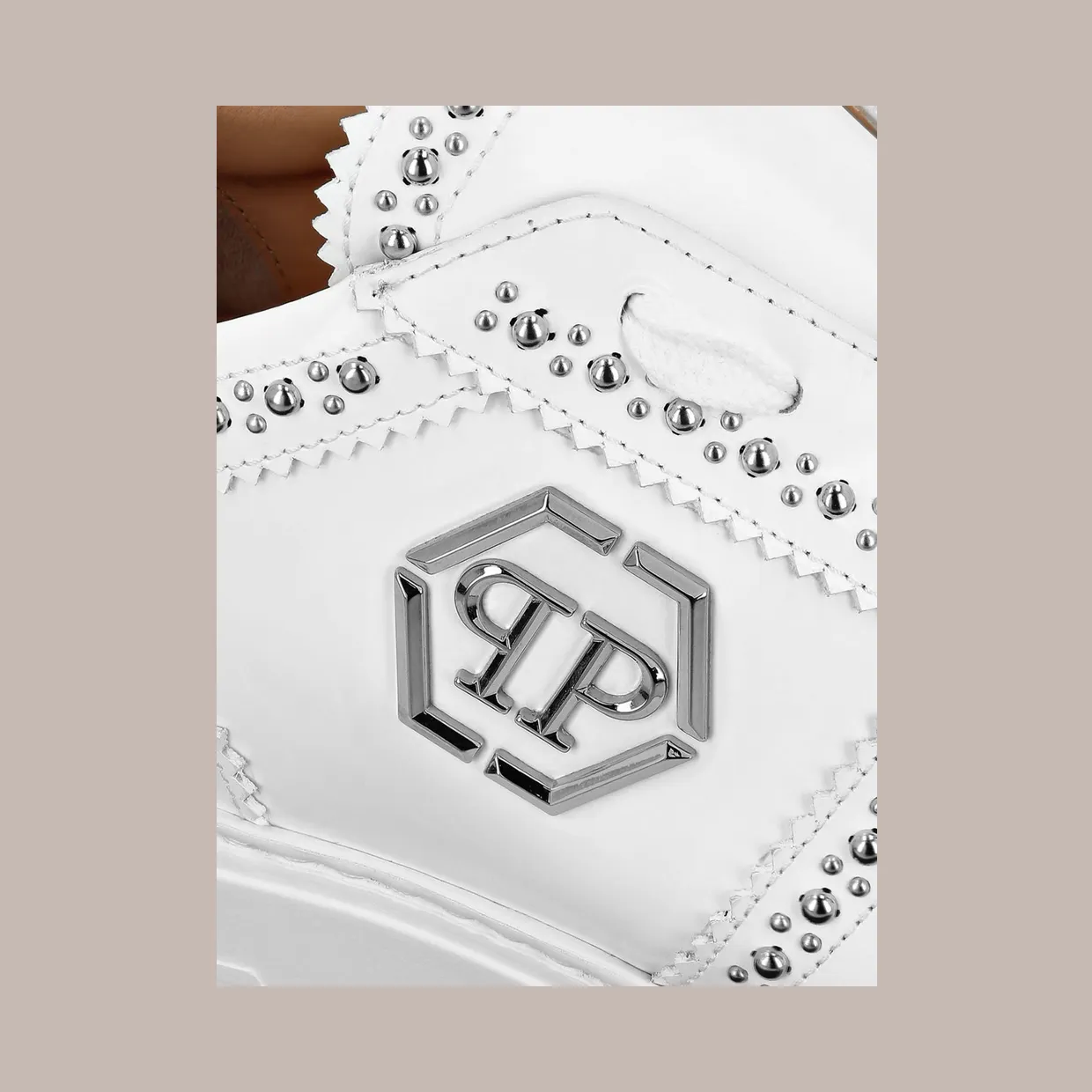 Philipp plein Brushed Leather Low-Top Sneakers with Embroidered Monogram White (FADSMSC3980PLE010N01) (3)