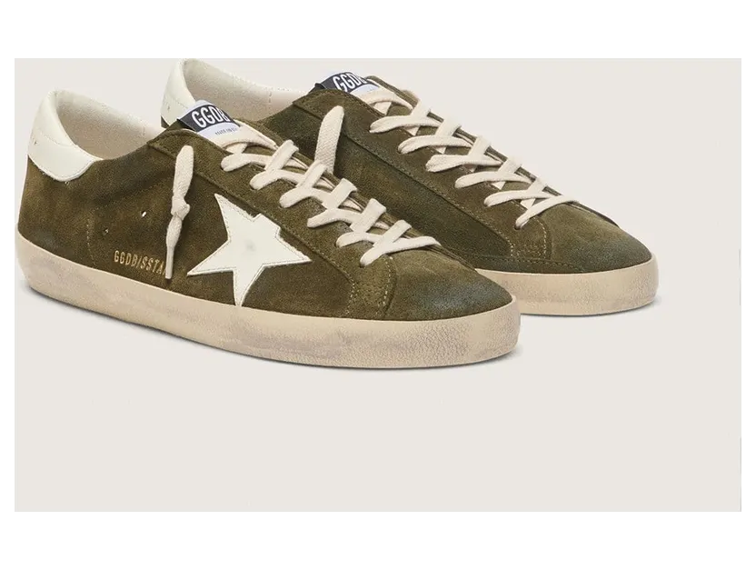 Golden Goose Men’S Super-Star In Olive-Green Suede With White Leather Star (GMF00101.F008925.35990) (2)