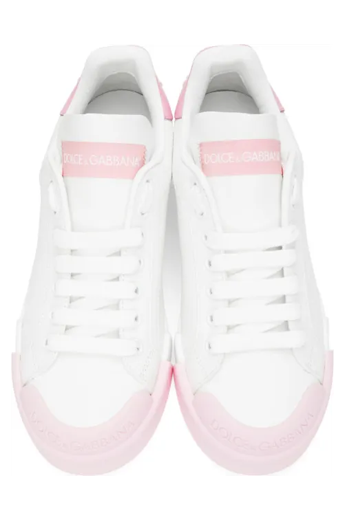 Dolce and Gabbana White and Pink Portofino Sneakers (CK1802 AW113) (4)