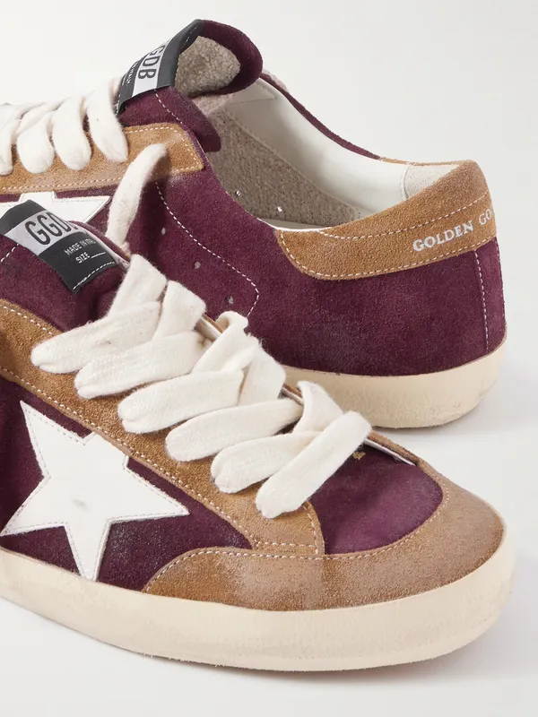 Golden Goose Super-Star Distressed Leather-Trimmed Suede Sneakers Burgundy (GMF00107.F008135) (5)