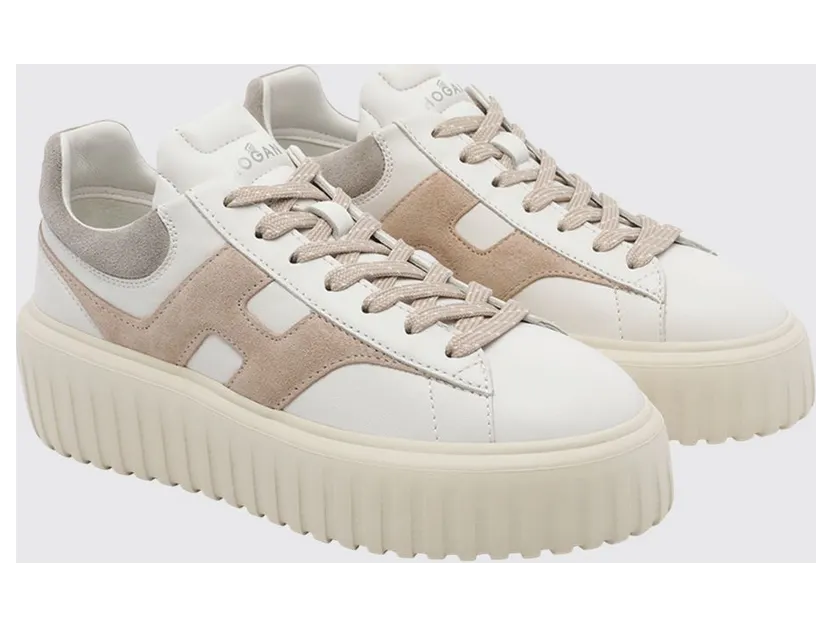 Hogan H-Stripes Platform Sneakers in Leather and Suede White (HXW6450FE91N1M0R16)