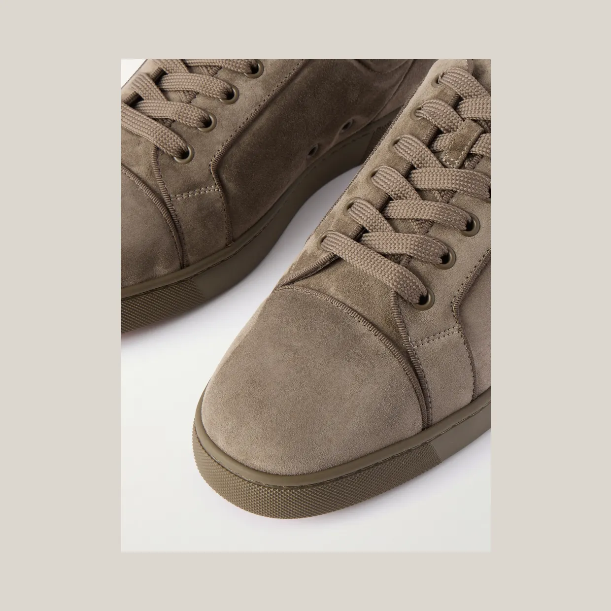 Christian Louboutin Louis Junior Grosgrain-Trimmed Suede Sneakers Taupe (3240426) (5)