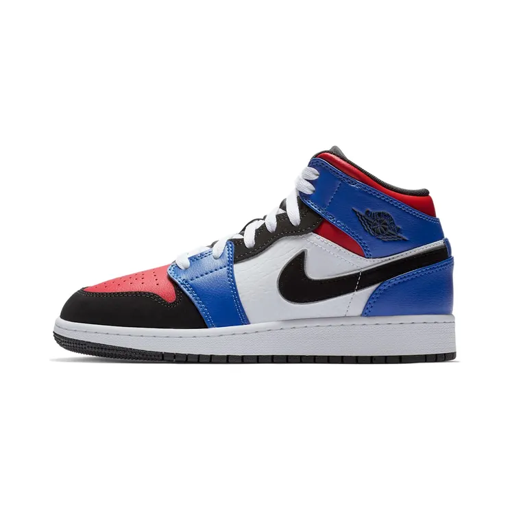Air Jordan 1 Mid GS White Royal Blue “White / Hyper Royal / University Red / Black” (554725-124)