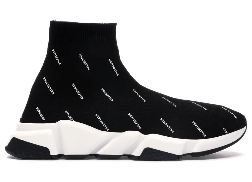Balenciaga Speed Trainer Logo Print Black White