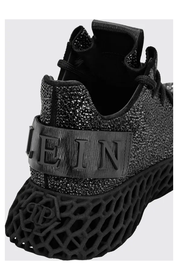 Philipp plein Skeleton Runner Leather Sneakers with Rhinestone Embellishment Black (SABSWSC2069PCO058N02) (2)