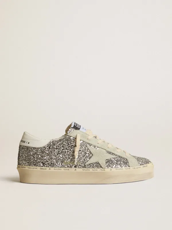 Golden Goose Hi Star In Silver Glitter With Suede Star And White Heel Tab (GWF00118.F005100.70287)