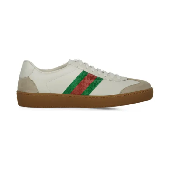 Gucci Leren sneakers met Web-streep – Beige (8585330AAB0)
