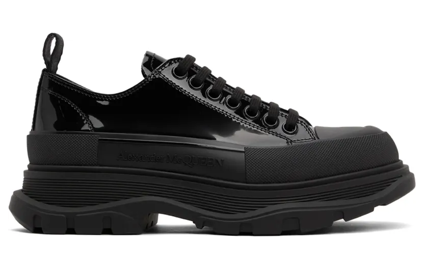 Alexander McQueen Black Patent Tread Slick Low Sneakers (668774WIA35)