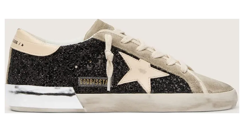 Golden Goose Super-Star In Black Glitter With Cream Star And Suede Inserts (GWF00587.F004683.90401)