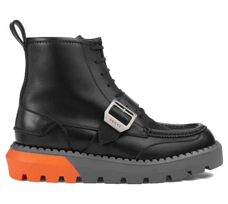 Gucci Lace Up Boot Buckle Black Orange (739867 AABZ0 1000)