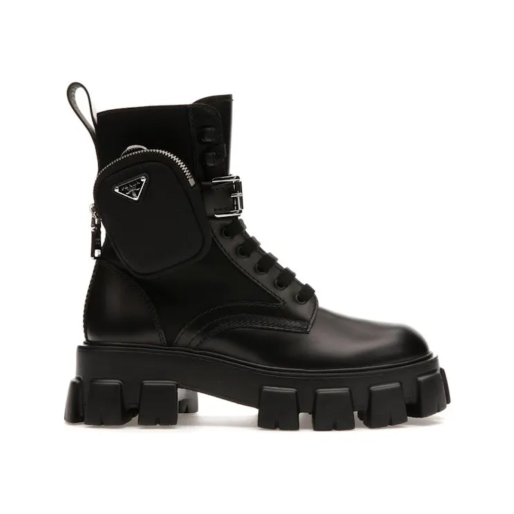Prada Monolith 60mm Pouch Ankle Boots Black Brushed Leather And Nylon (2UE007_3LFR_F0002_F_D002)