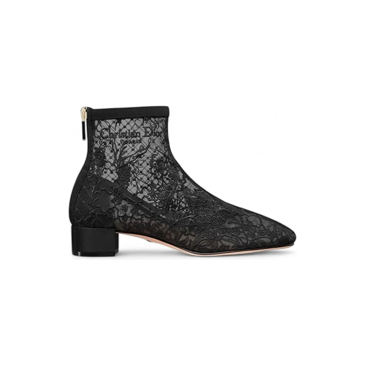 Dior Naughtily-D Heeled Ankle Boot Transparent Mesh Embroidered Black Millefiori Motif (KCT237DLN_S900)