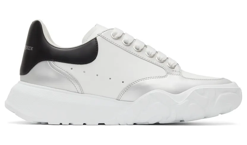 Alexander McQueen White & Silver Court Trainer Sneakers (662663WIA96)