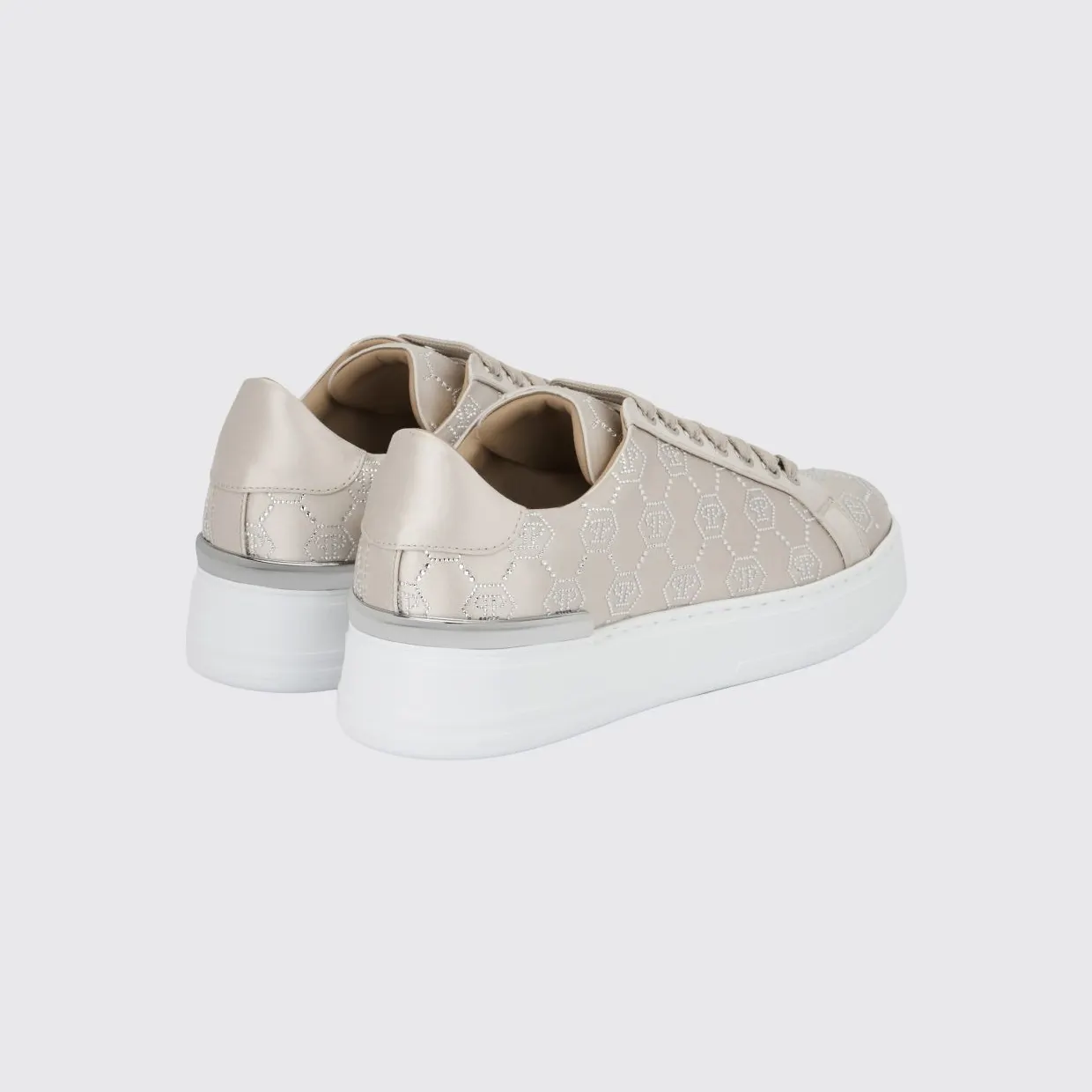 Philipp plein Satin Sneakers with Rhinestone Hexagon Beige (PAESWSC2767PTE028N06) (2)