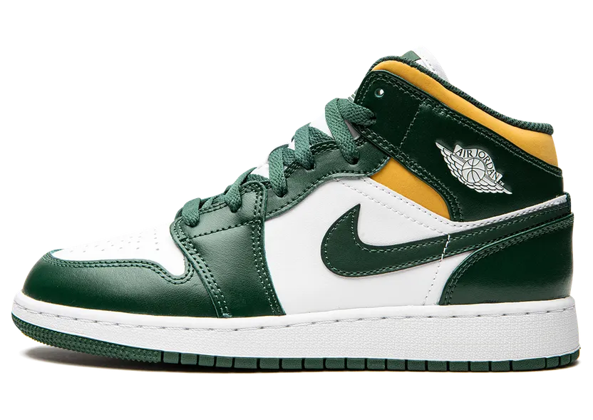 Jordan 1 Mid Sonics (2021) (GS) – “Noble Green / Pollen-white” (554725-371)
